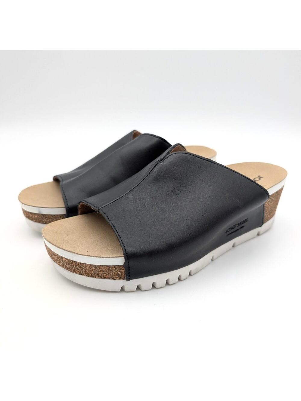 Josef Seibel Quinn 01 Wedge Sandals Open Toe Women's Black Size US5-5.5 EU36